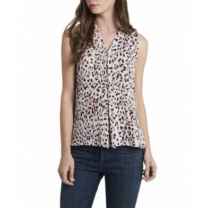 Vince Camuto Top XXS Women Sleeveless V-Neck Inverted-Pleat Leopard Print Blouse
